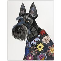 Artery8 Scottish Terrier Floral Coat Dog Lover Portrait Wall Art Print in Black | Size: W12" x H16"