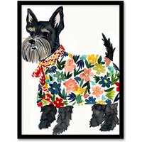 Artery8 Scottish Terrier With Floral Raincoat Watercolour Framed Wall Art | Size: A4