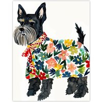 Artery8 Scottish Terrier With Floral Raincoat Watercolour Wall Art Print | Size: W24" x H32"