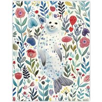 Artery8 Cute Seal Swimming in Wildflowers Bright Floral Wall Art Print | Size: W18" x H24"