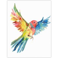 Artery8 Colourful Parrot Spread Wings Flying Watercolour Wall Art Print | Size: W12" x H16"