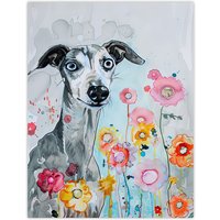Artery8 Dog Lover Whippet with Spring Flowers Watercolour Wall Art Print in Blue | Size: W12" x H16"