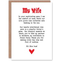Artery8 Greeting Card Love Poem Cat Lover Wife Romantic Poetry Fun Anniversary in White