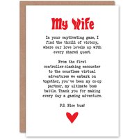 Artery8 Greeting Card Love Poem Gamer Nerd Wife Romantic Poetry Anniversary in White