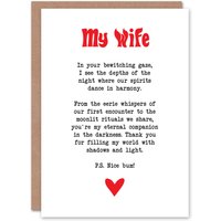 Artery8 Greeting Card Love Poem Goth Wife Romantic Poetry Fun Anniversary in White
