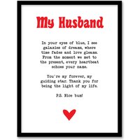 Artery8 Love Poem Blue Eyes Husband Romantic Poetry Fun Framed Art Print in White | Size: W12" x H16"