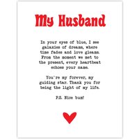 Artery8 Love Poem Blue Eyes Husband Romantic Poetry Fun Wall Art Print in White | Size: W24" x H32"