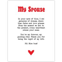 Artery8 Love Poem Blue Eyes Spouse Romantic Poetry Fun Wall Art Print in White | Size: W24" x H32"