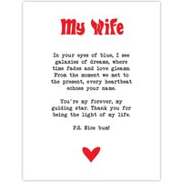 Artery8 Love Poem Blue Eyes Wife Romantic Poetry Fun Wall Art Print in White | Size: W18" x H24"