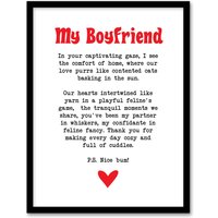 Artery8 Love Poem Cat Lover Boyfriend Romantic Poetry Fun Framed Art Print in White | Size: W12" x H16"