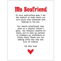 Artery8 Love Poem Cat Lover Boyfriend Romantic Poetry Fun Wall Art Print in White | Size: W24" x H32"