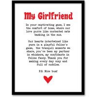 Artery8 Love Poem Cat Lover Girlfriend Romantic Poetry Framed Art Print in White | Size: A4