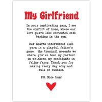 Artery8 Love Poem Cat Lover Girlfriend Romantic Poetry Wall Art Print in White | Size: W18" x H24"