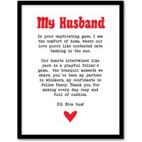 Artery8 Love Poem Cat Lover Husband Romantic Poetry Fun Framed Art Print in White | Size: A4