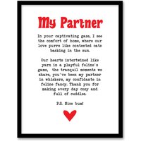 Artery8 Love Poem Cat Lover Partner Romantic Poetry Fun Framed Art Print in White | Size: A4