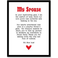 Artery8 Love Poem Cat Lover Spouse Romantic Poetry Fun Framed Art Print in White | Size: W12" x H16"