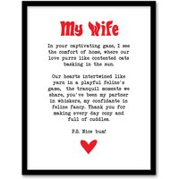 Artery8 Love Poem Cat Lover Wife Romantic Poetry Fun Framed Art Print in White | Size: W12" x H16"