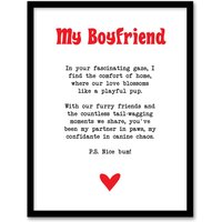 Artery8 Love Poem Dog Lover Boyfriend Romantic Poetry Fun Framed Art Print in White | Size: W12" x H16"