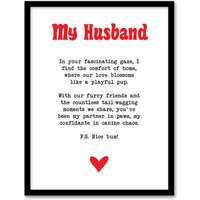 Artery8 Love Poem Dog Lover Husband Romantic Poetry Fun Framed Art Print in White | Size: A4