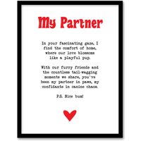 Artery8 Love Poem Dog Lover Partner Romantic Poetry Fun Framed Art Print in White | Size: W12" x H16"