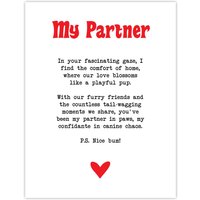 Artery8 Love Poem Dog Lover Partner Romantic Poetry Fun Wall Art Print in White | Size: W12" x H16"
