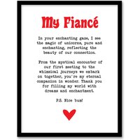 Artery8 Love Poem Unicorn Magic Fiancé Romantic Poetry Framed Art Print in White | Size: A4