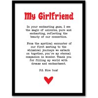 Artery8 Love Poem Unicorn Magic Girlfriend Romance Poetry Framed Art Print in White | Size: W12" x H16"