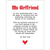 Artery8 Love Poem Unicorn Magic Girlfriend Romance Poetry Wall Art Print in White | Size: W18" x H24"
