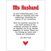 Artery8 Love Poem Unicorn Magic Husband Romantic Poetry Wall Art Print in White | Size: W18" x H24"