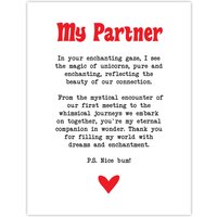 Artery8 Love Poem Unicorn Magic Partner Romantic Poetry Wall Art Print in White | Size: W12" x H16"
