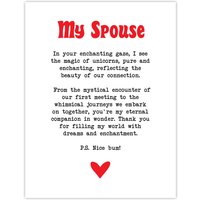 Artery8 Love Poem Unicorn Magic Spouse Romantic Poetry Wall Art Print in White | Size: W12" x H16"