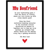 Artery8 Love Poem Gamer Nerd Boyfriend Romantic Poetry Framed Art Print in White | Size: A4