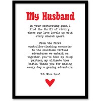 Artery8 Love Poem Gamer Nerd Husband Romantic Poetry Fun Framed Art Print in White | Size: W12" x H16"