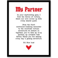 Artery8 Love Poem Gamer Nerd Partner Romantic Poetry Fun Framed Art Print in White | Size: A4