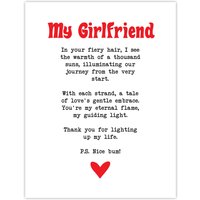 Artery8 Love Poem Ginger Girlfriend Romantic Funny Wall Art Print in White | Size: W12" x H16"