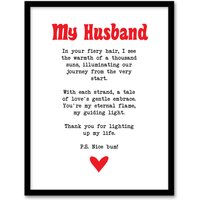 Artery8 Love Poem Ginger Husband Romantic Funny Framed Art Print in White | Size: A4