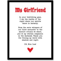 Artery8 Love Poem Goth Girlfriend Romantic Poetry Fun Framed Art Print in White | Size: W12" x H16"