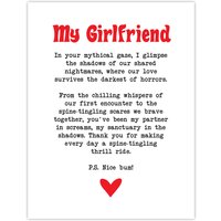 Artery8 Love Poem Horror Fan Girlfriend Romantic Poetry Wall Art Print in White | Size: W12" x H16"