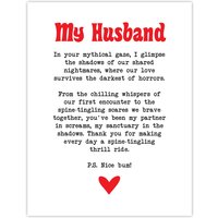 Artery8 Love Poem Horror Fan Husband Romantic Poetry Fun Wall Art Print in White | Size: W18" x H24"