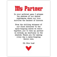 Artery8 Love Poem Horror Fan Partner Romantic Poetry Fun Wall Art Print in White | Size: W12" x H16"