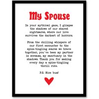 Artery8 Love Poem Horror Fan Spouse Romantic Poetry Fun Framed Art Print in White | Size: A4