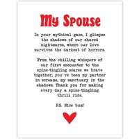 Artery8 Love Poem Horror Fan Spouse Romantic Poetry Fun Wall Art Print in White | Size: W12" x H16"