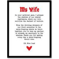 Artery8 Love Poem Horror Fan Wife Romantic Poetry Fun Framed Art Print in White | Size: A4