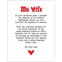 Artery8 Love Poem Horror Fan Wife Romantic Poetry Fun Wall Art Print in White | Size: W18" x H24"