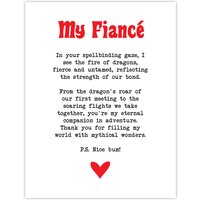Artery8 Love Poem Role Play Game Nerd Fiancé Romantic Wall Art Print in White | Size: W12" x H16"