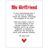 Artery8 Love Poem Role Play Game Nerd Girlfriend Romantic Wall Art Print in White | Size: W24" x H32"