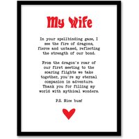 Artery8 Love Poem Role Play Game Nerd Wife Romantic Framed Art Print in White | Size: W12" x H16"