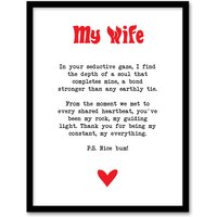 Artery8 Love Poem My Everything Wife Romantic Poetry Fun Framed Art Print in White | Size: W12" x H16"
