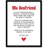 Artery8 Love Poem Whimsy Magic Boyfriend Romantic Poetry Framed Art Print in White | Size: A4