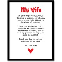 Artery8 Love Poem Whimsy Magic Wife Romantic Poetry Fun Framed Art Print in White | Size: A4